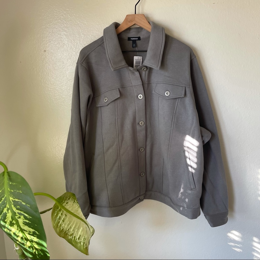 Torrid | Fleece Grey Trucker Shacket - Picture 2 of 7